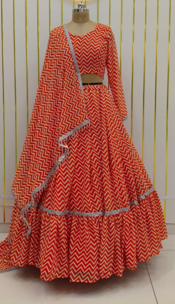 Sunset Zigzag Printed Ruffle Lehenga Set