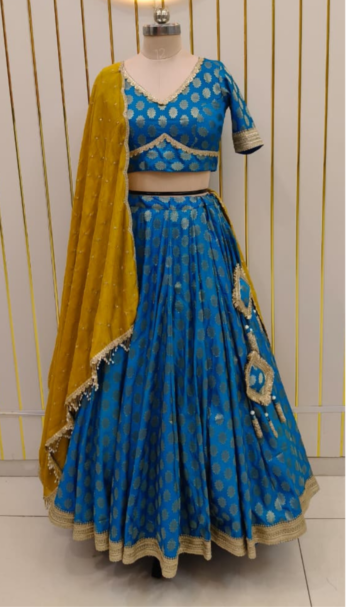 Blue Silk Brocket Lehenga Set